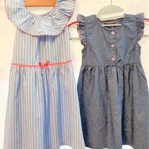 NWT LOT OF TWO dresses Toddler 4T Girls Sleeveless Summer 1 Blue stripes 1 denim